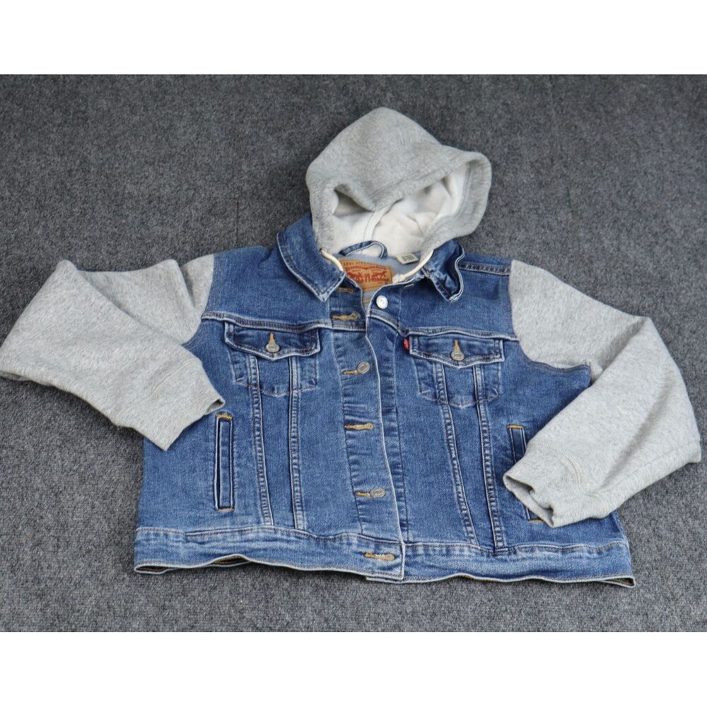 Levi's Women's Hybrid Original Denim Trucker Jacket Hoodie- Blue / Gray, Size XL